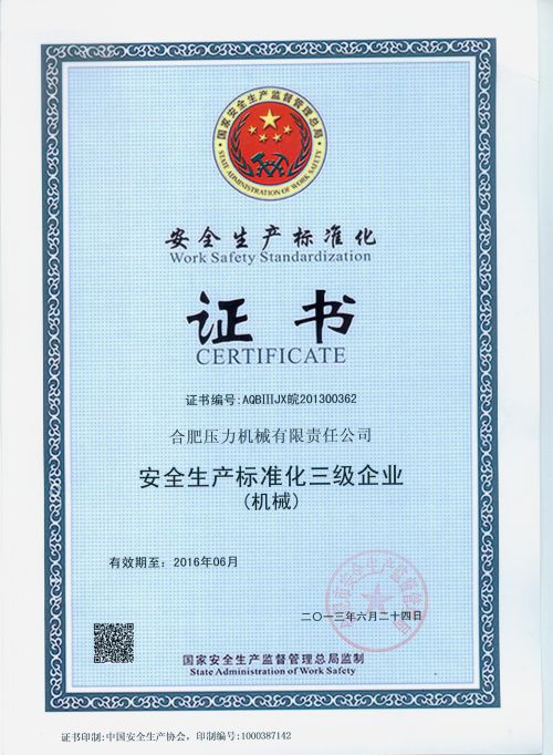 公司通過安全生產(chǎn)標準化三級企業(yè)認證